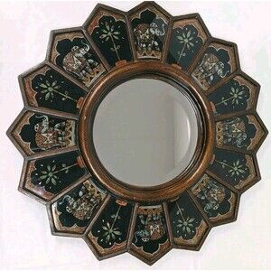 Starburst Hanging Mirror Elephant & Palm Design Handmade In Peru Gorgeous 18.5"